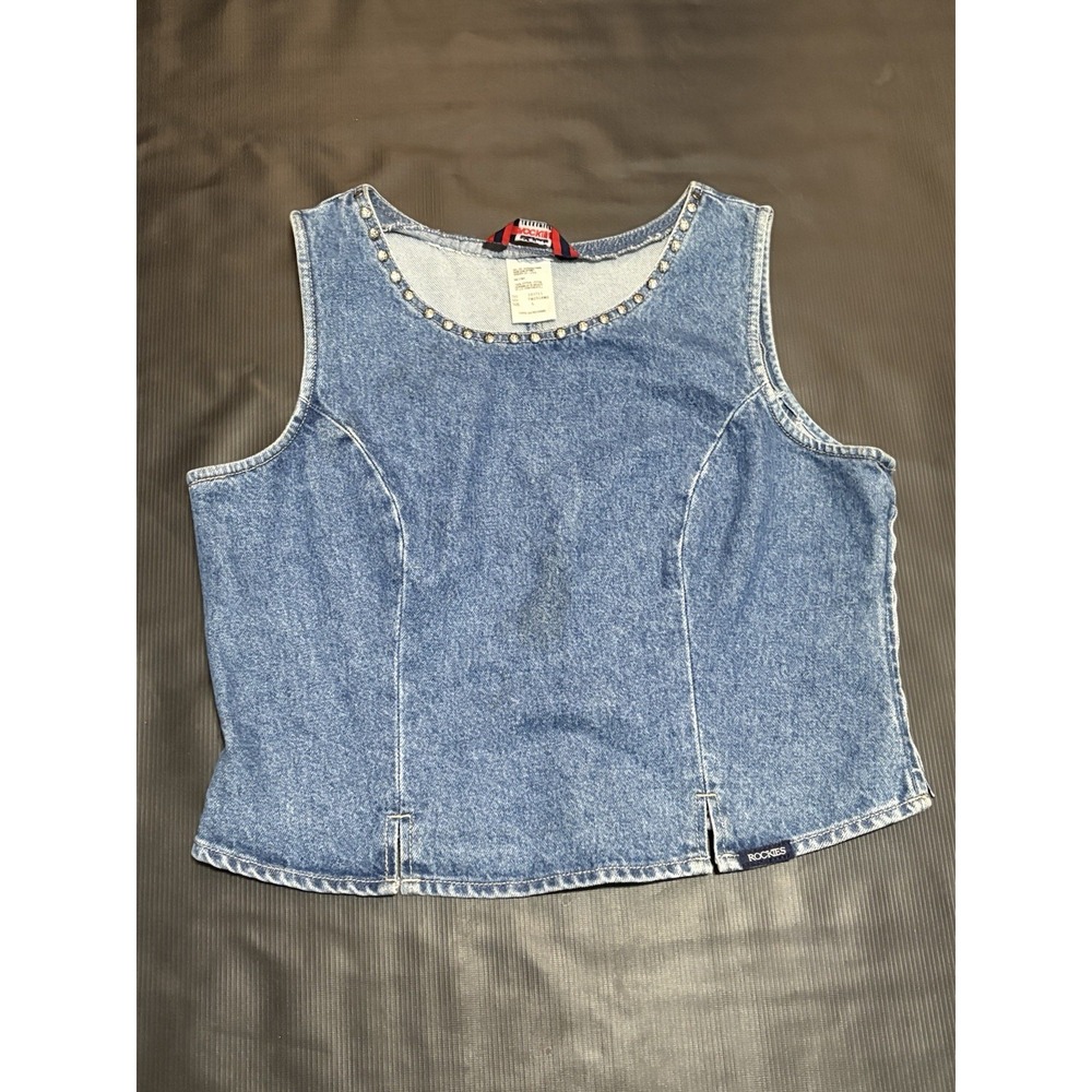 Vintage Rockies Denim Crop Top Large Women's 80's / 90's Cowgirl Western Boho